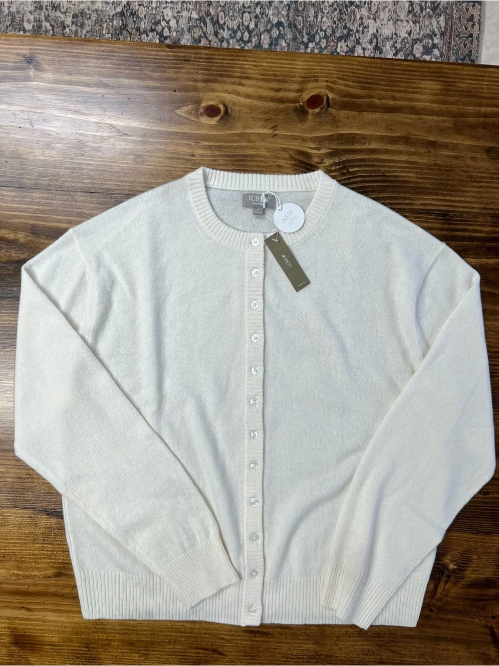 J. Crew Perfect Cashmere Cardigan in Snow Cream White Size XL NWT